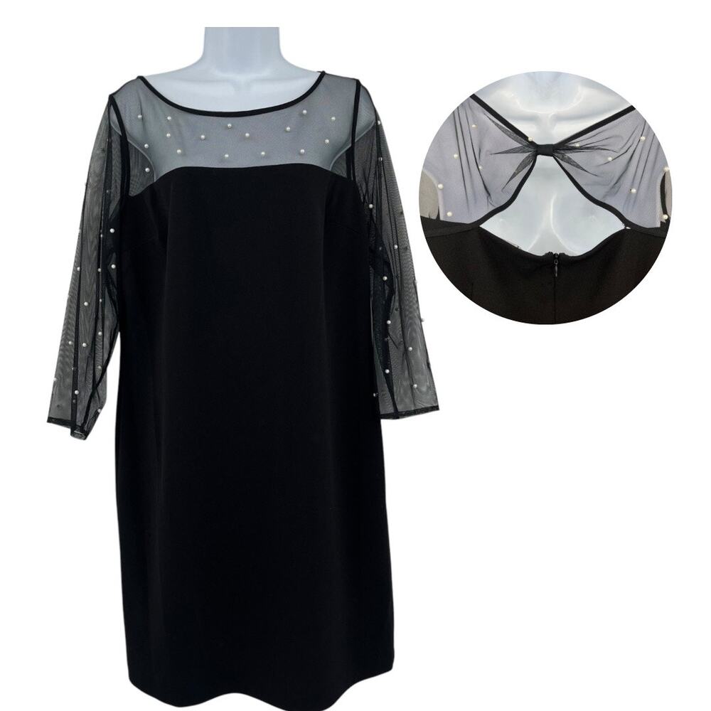 Karl Lagerfeld Pearl Mesh Sheath Dress Sz 14 Coquette Sheer Whimsigoth Glam Bow